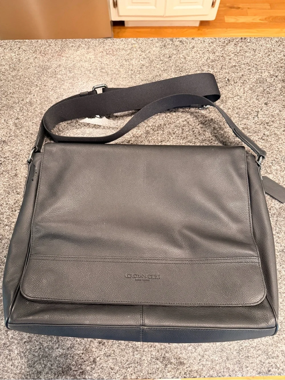 Coach Black Leather Messenger Bag with Wide Adjustable Strap